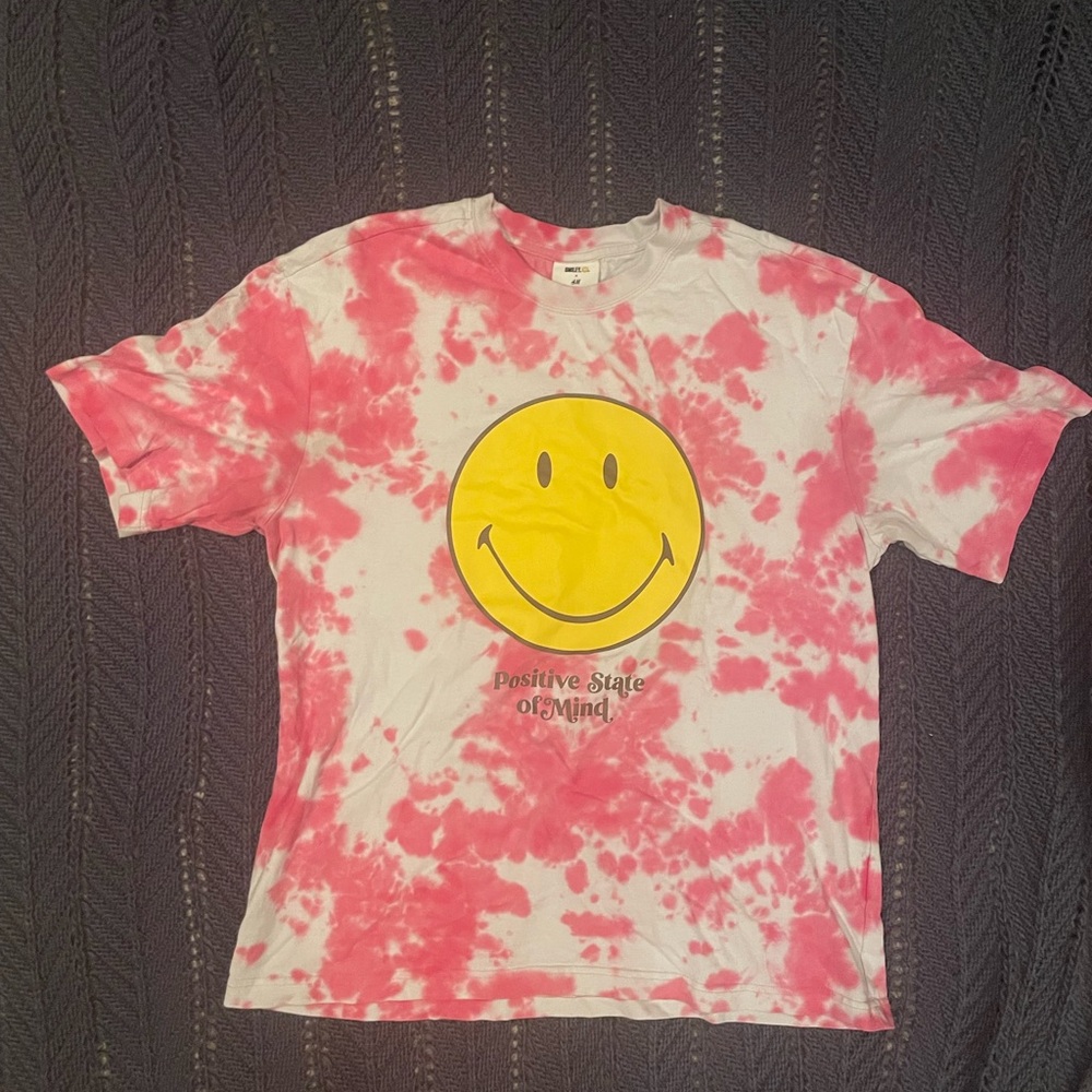 Pink & White Tie-Dye Smiley Face Tee